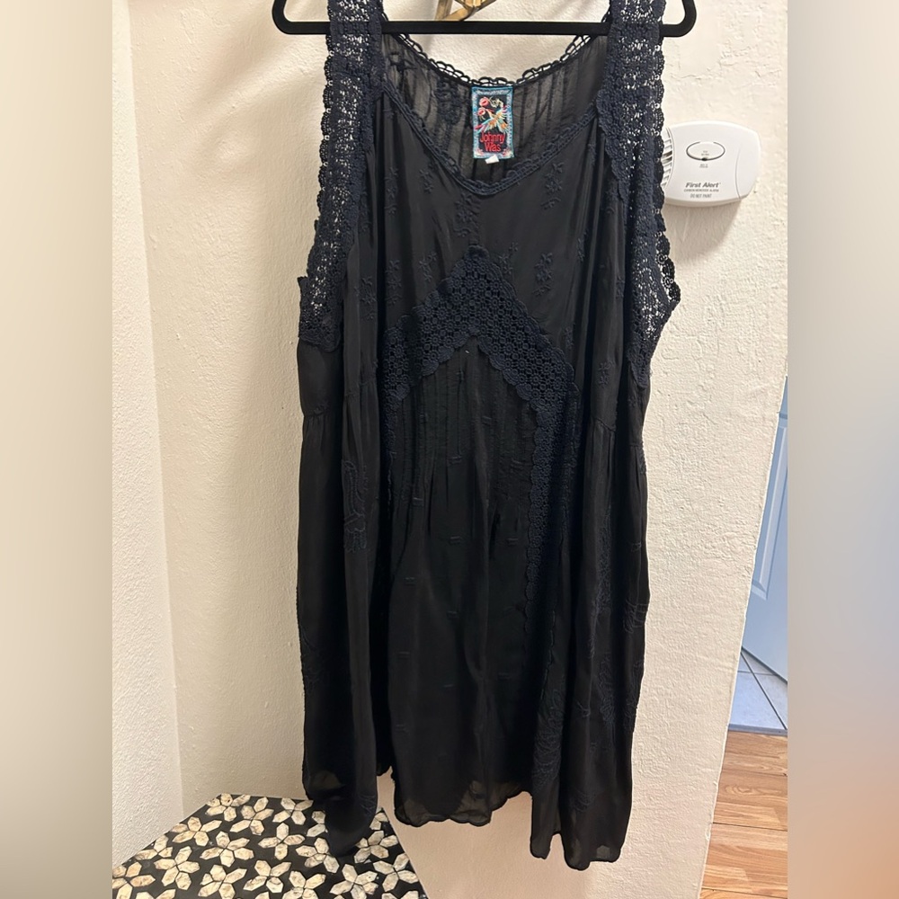Johnny Was Slightly Sheer Sleeveless Black Dress Lace Details XXL 100% Rayon